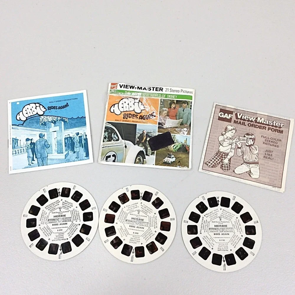 Vintage 1974 GAF View Master Herbie Rides Again 3 Reel Set B578 World of Disney‎